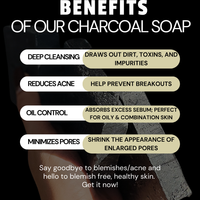 Lavender charcoal soap bar for detoxifying and purifying skin, infused with calming lavender and activated charcoal to cleanse and soothe acne and oily skin by Blakely Bath & Co
