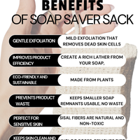 Natural Soap Saver Sack by Blakely Bath & Co, made from eco-friendly sisal to extend soap life, gently exfoliate skin, and create a rich lather for a sustainable, luxurious bathing experience