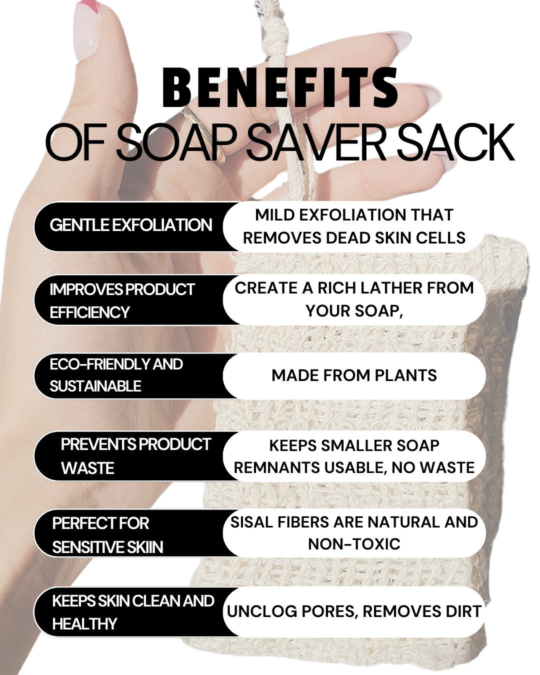 Natural Soap Saver Sack by Blakely Bath & Co, made from eco-friendly sisal to extend soap life, gently exfoliate skin, and create a rich lather for a sustainable, luxurious bathing experience