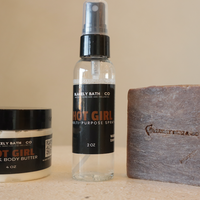 Hot Girl Bundle by Blakely Bath & Co – a 3-piece skincare set featuring a goat’s milk soap bar, whipped body butter, and multipurpose spray with notes of salted caramel, vanilla, sandalwood, and pistachio. Designed for soft, nourished skin and a long-lasting, irresistible scent - Blakely Bath & Co