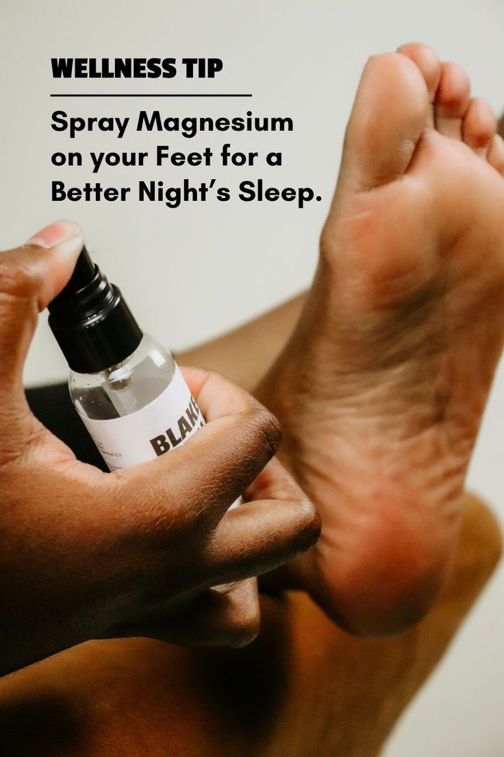 Woman spraying Lavender Magnesium Oil on her feet for relaxation for better night's sleep, stress relief, and muscle tension release, featuring the calming scent of lavender by Blakely Bath & Co