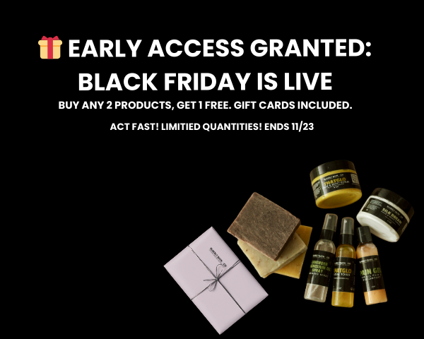 Black Friday promotional offer with skincare products and gift card on a black background