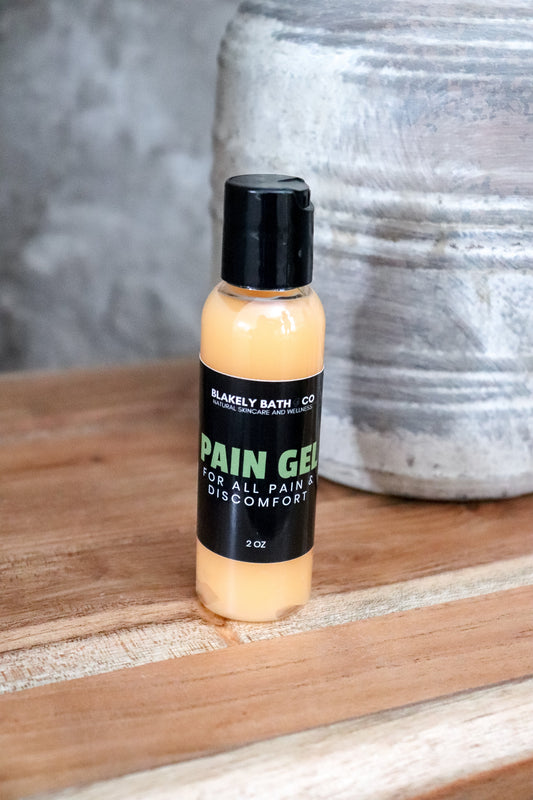 Cooling and soothing pain relief gel by Blakely Bath & Co, designed to ease muscle tension, joint pain, and soreness with fast-absorbing, non-greasy application for all-day comfort