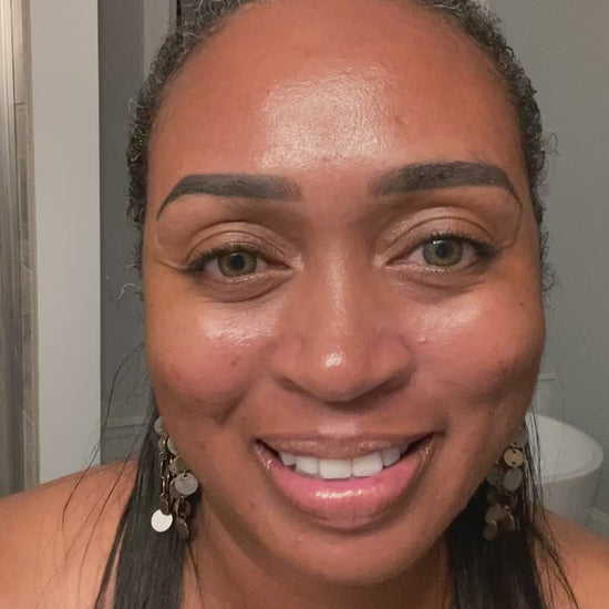 Black woman sharing her testimonial on goat milk soap – a natural skincare review highlighting improved hydration and best skincare she loves naturally.