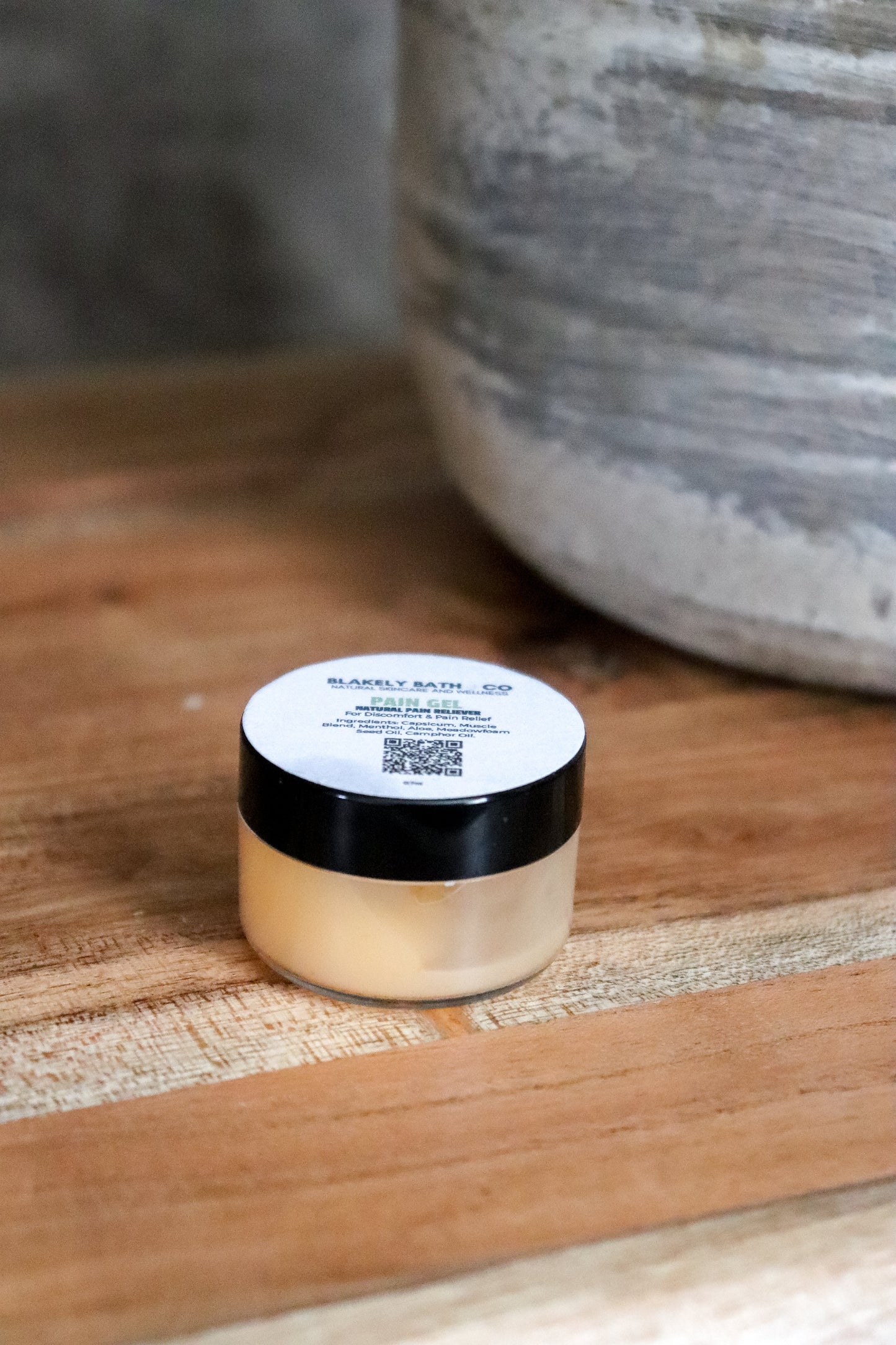 Blakely Bath & Co Pain Relief Gel in travel size, offering fast-absorbing, cooling relief for muscle aches, joint pain, and soreness, perfect for on-the-go comfort and convenience